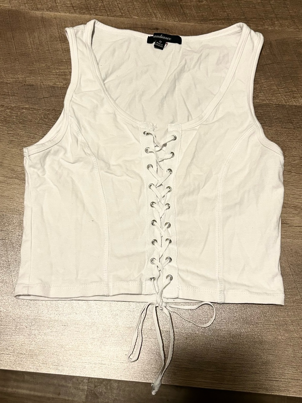 Ambiance White Lace-Up Sleeveless Crop Top — Size Medium